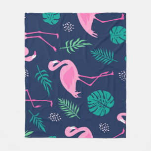 Roze flamingo's, tropische palmen, handgetekende n fleece deken