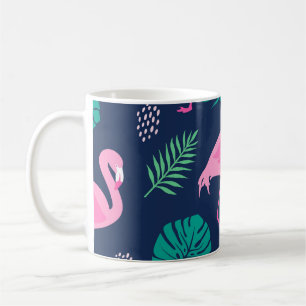 Roze flamingo's, tropische palmen, handgetekende n koffiemok