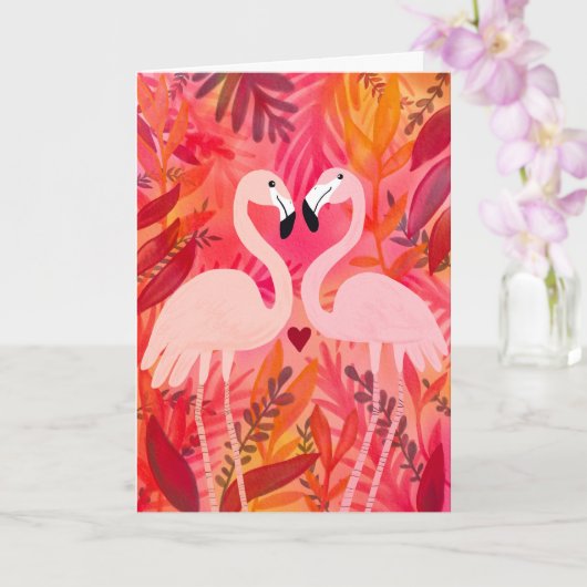 ROZE FLAMINGO's VALENTIJN Grappig en Whimsical Kaart (Orchidee)