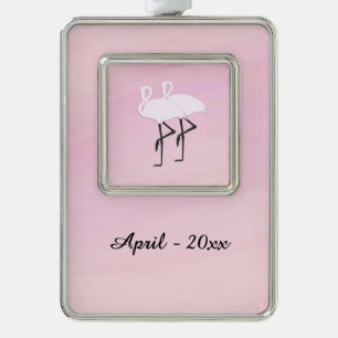 Roze Flamingo's Verzilverd Kader Ornament