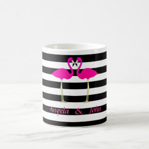 Roze Flamingo's, Zwart, Witte Strepen Persoonlijk Koffiemok