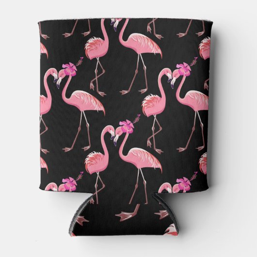 Roze Flamingo's: zwarte achtergrond Blikjeskoeler (Voorkant)