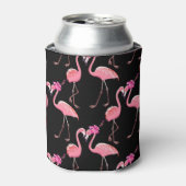 Roze Flamingo's: zwarte achtergrond  Blikjeskoeler (Blikje Voorkant)