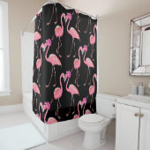 Roze Flamingo's: zwarte achtergrond  Douchegordijn (In situ)