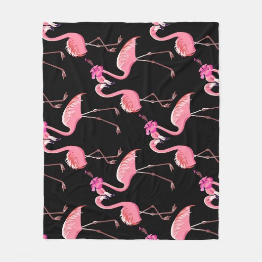 Roze Flamingo's: zwarte achtergrond  Fleece Deken (Voorkant)