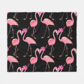 Roze Flamingo's: zwarte achtergrond  Fleece Deken (Voorkant (Horizontaal))