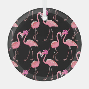 Roze Flamingo's: zwarte achtergrond Glas Ornament