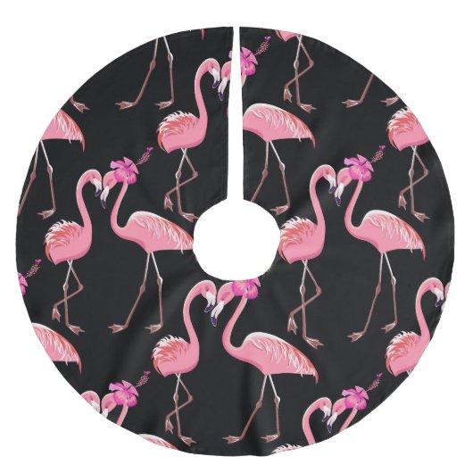 Roze Flamingo's: zwarte achtergrond  Kerstboom Rok (Voorkant)