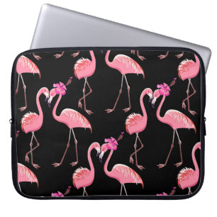 Roze Flamingo's: zwarte achtergrond Laptop Sleeve