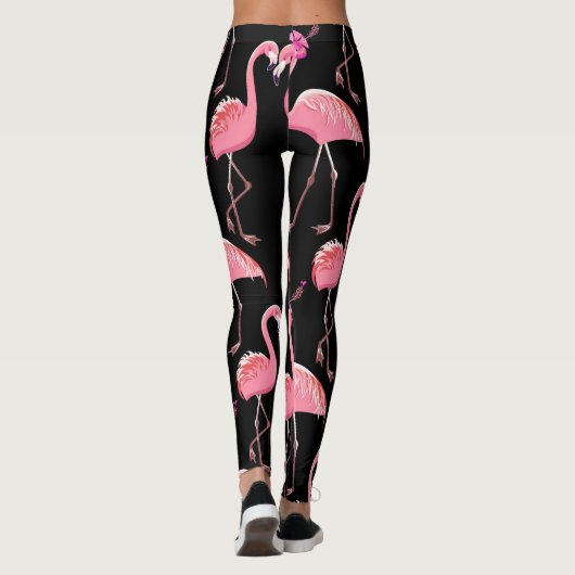 Roze Flamingo's: zwarte achtergrond Leggings (Achterkant)
