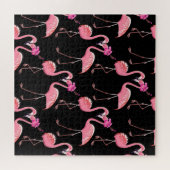 Roze Flamingo's: zwarte achtergrond Legpuzzel (Horizontaal)