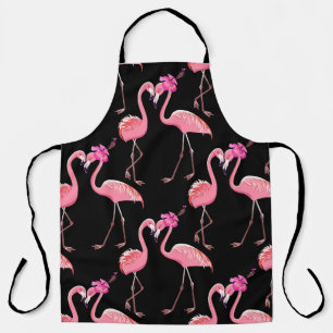 Roze Flamingo's: zwarte achtergrond Schort