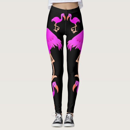Roze Flamingos zwarte Leggings - Kies kleur (Voorkant)