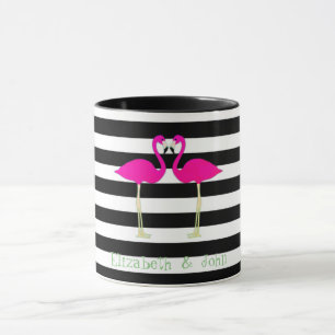 Roze Flamingo's, Zwarte Witte Strepen,Persoonlijk Mok