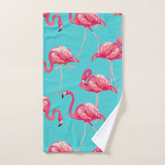 Roze flamingvogels op de achtergrond van turkooize bad handdoek (Handdoek)
