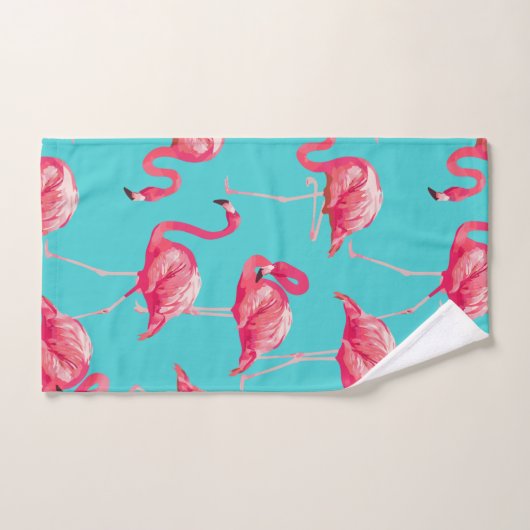Roze flamingvogels op de achtergrond van turkooize bad handdoek (Handdoek)