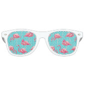 Roze flamingvogels op de achtergrond van turkooize retro zonnebril (Voorkant)