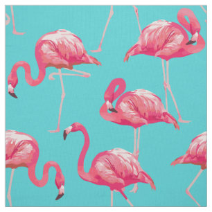 Roze flamingvogels op de achtergrond van turkooize stof