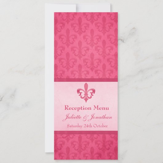 Roze Fleur De Lis bruiloft receptie diner menu Kaart (Voorkant)