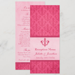 Roze Fleur De Lis bruiloftsreceptie dinermenu Kaart