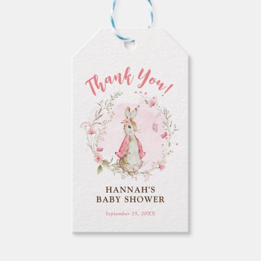 Roze Flopsy Bunny Baby shower Gift Label voor Meis Cadeaulabel (Voorkant)