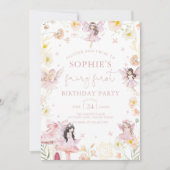 Roze Flora Fairy Eerste Verjaardag Uitnodiging (Voorkant)