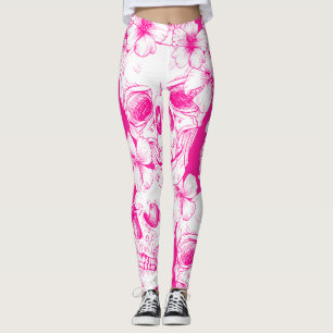 roze floraal Skulls Leggings