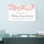 Roze Floral 100e verjaardag Spandoek (Beurs)