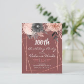 Roze Floral 100th Birthday Party Invitation (Staand voorkant)