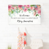 Roze Floral 100th Birthday Party Welcome Spandoek (Insitu)