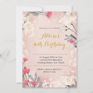 Roze Floral 16th Birthday Invitation (ongeacht de  Kaart