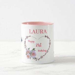 -roze Floral 21ste verjaardag Mok
