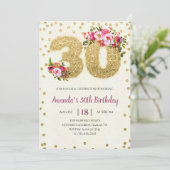 Roze Floral 30th Birthday Invitation Kaart (Staand voorkant)
