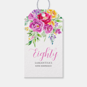 Roze Floral 80th Birthday Cadeaulabel