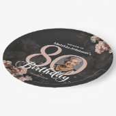 Roze Floral 80th Birthday Papieren Bordje (Gekanteld)
