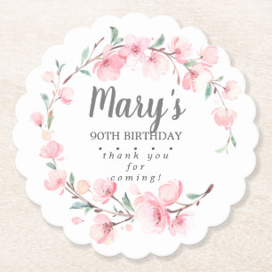 Roze Floral 90th Birthday Hartelijk dank Kartonnen Onderzetters