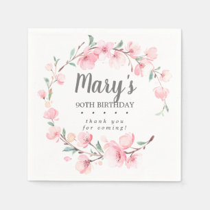 Roze Floral 90th Birthday Hartelijk dank Servet
