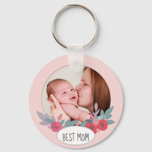  Roze Floral Aangepast Foto Beste Mam Sleutelhanger