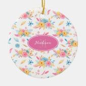 roze Floral - Aangepaste kerstboom Keramisch Ornament (Voorkant)