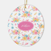 roze Floral - Aangepaste kerstboom Keramisch Ornament (Links)