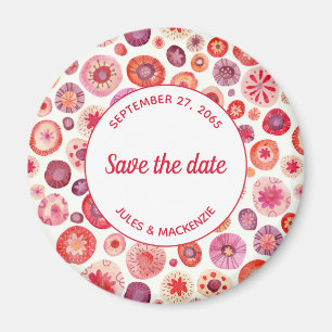 Roze Floral Abstract Patroon sparen de Datum Magneet