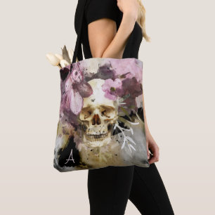 Roze Floral Abstracte Kunst met monogram Draagtas