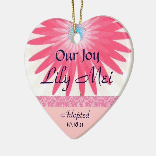 Roze Floral Adoption Announcement Keepslag Keramisch Ornament (Links)