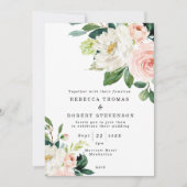 roze floral and greenery rustic boho bruiloft kaart (Voorkant)