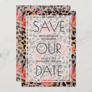 Roze Floral Animal Print Wedding Save the Date