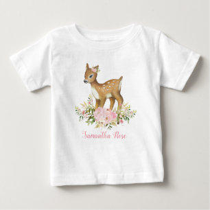 Roze Floral Baby Deer Birthday Toddler T-Shirt