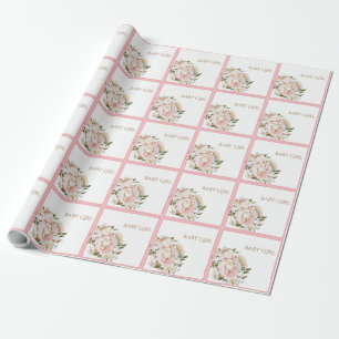  Roze Floral Baby Girl Cadeaupapier