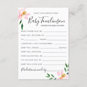 Roze Floral Baby Predication Baby shower Game Card Kaart