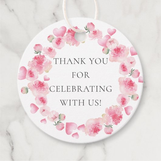 Roze Floral Baby shower Favor Gift Label (Voorkant)