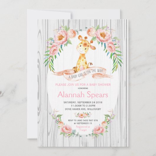 Roze Floral Baby Shower-Giraffe Roze Kaart (Voorkant)